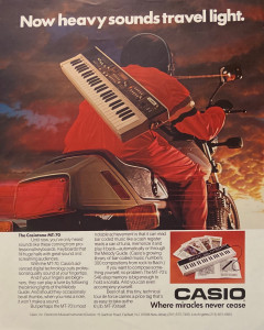 Casio Casiotone MT-70 Keyboard print AD from 1983. Oliphant Backdrop #36